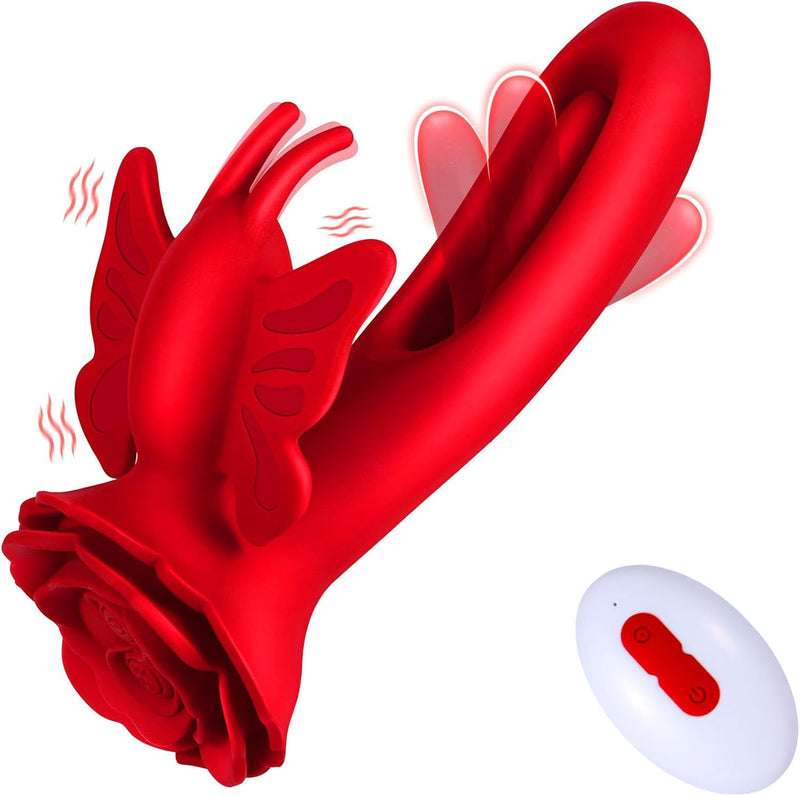 G-Spot Wearable Vibrator Sex Toys - Rabbit Dildo with 9 Vibrating & 4 Flapping Modes Waterproof Clitoral Stimulator with Remote Control, Adult Rose Sex Toys Couples for Women Couple