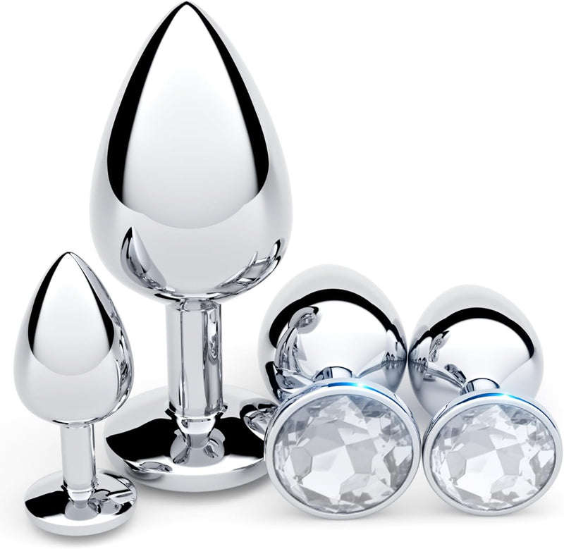4PCS Jewel Anal Plug Set, G-Spot Training Kit for Beginners, Unisex (White)