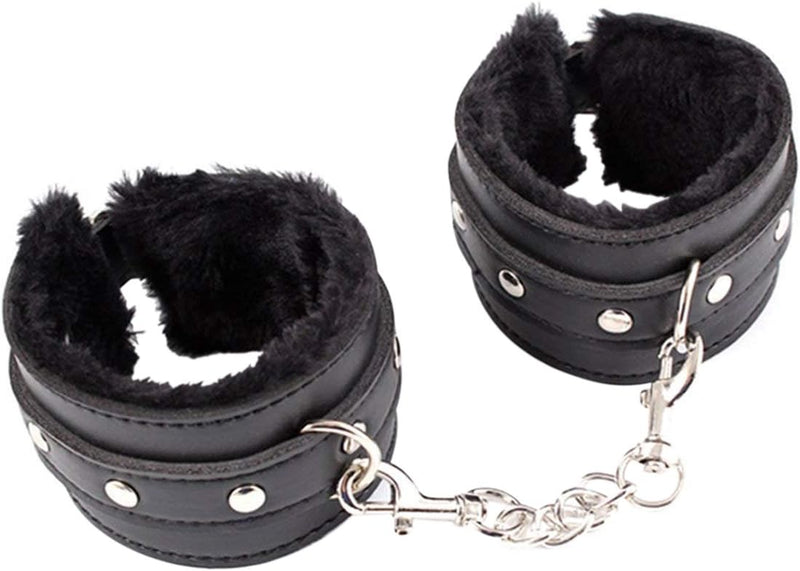 Adjustable PU Leather Handcuffs & Ankle Cuffs Bondage Restraint Set (Black)