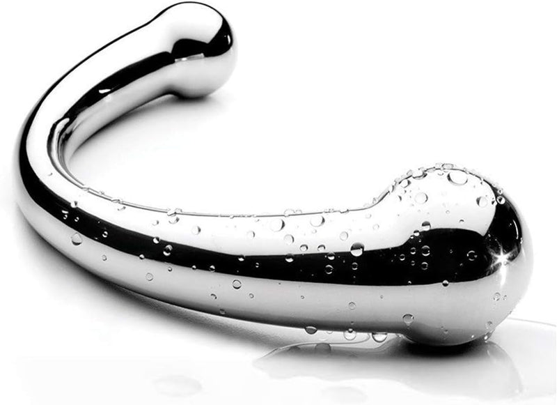 G-spot Massage Dildo, Stimulate Wand Fetish Plug Solid Metal Curved Dual Ended Masturbation Sex Toy for Couple