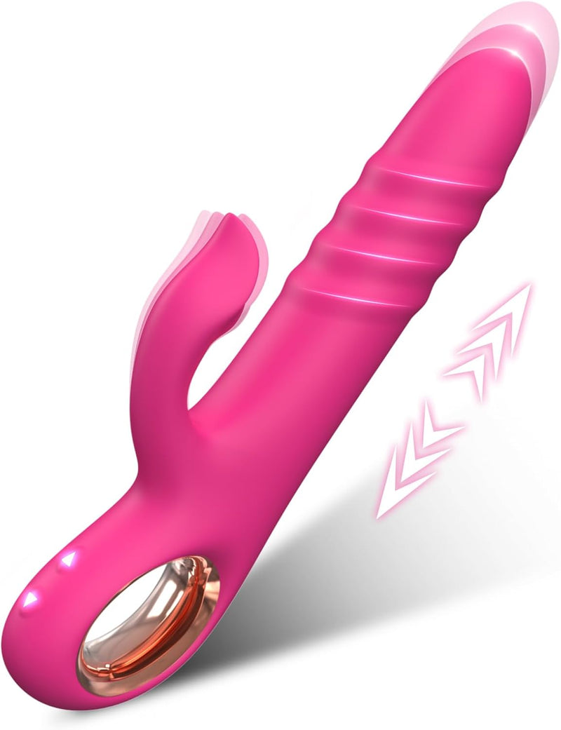 Thrusting Vibrator Sex Toy for Women - G Spot Vibrator Clitoral Stimulator Dual Rabbit Dildo Vibrator with 10 Powerful Vvibration 10 Thrust Modes, Rabbit Vibrators Adult Toy for Women