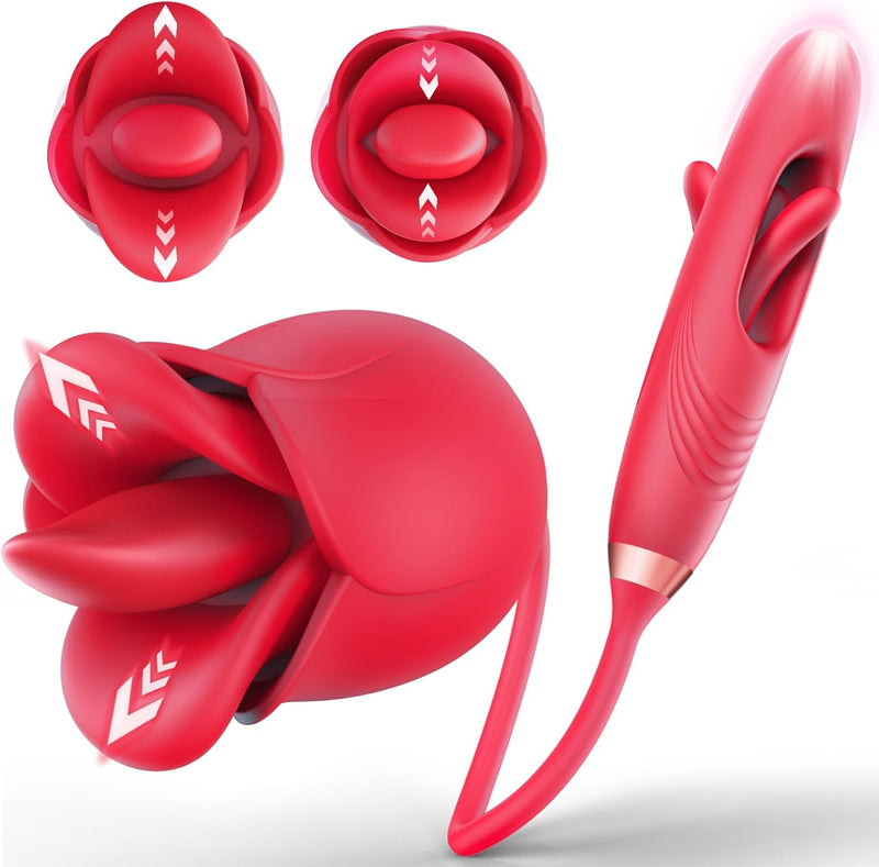 G Spot Vibrator Rose Sex Toys - 4IN1 Dildo Vibrators for Women with 10 Vibrating & Flapping Adult Sex Toy Clitoral Stimulator, Nipple Anal Vibrater Toys for Female Male Couple