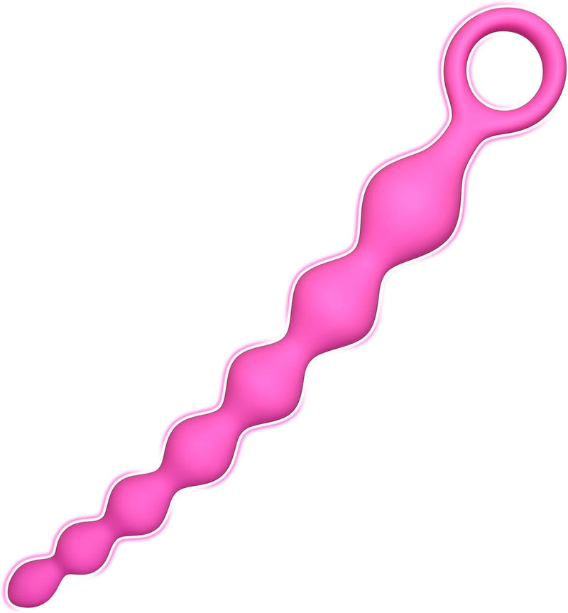8.2-Inch Silicone Anal Beads Butt Plug with Pull Ring, G-Spot Stimulator (Pink)