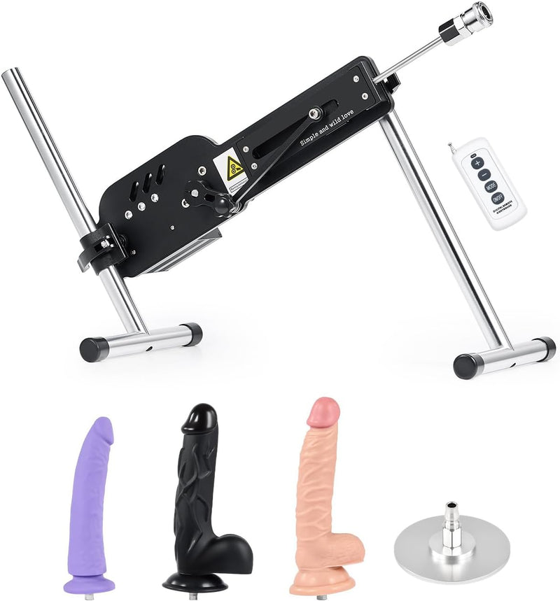 Adjustable Thrusting Sex Machine with 3 Dildos, Remote & Suction Cup for All Pleasure