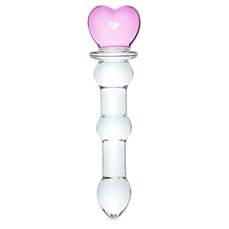 Glass Dildo - 8 Inch Wavy Dildo - Heart Shaped Base Dildo For Women - Tapered Tip For G-Spot And Anal Stimulation - Adult Sex Toy - Waterproof - Clear