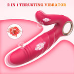 Adult Sex Toys for Women Pleasure - 2 in 1 Clitoral G Spot Vibrator Thrusting Dildo with 10 Vibrating & 5 Thrusting Levels, Circle Handle Rabbit Vibrators Sex Toy for Couple and Game, Red