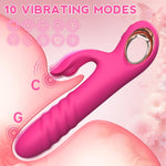 Thrusting Vibrator Sex Toy for Women - G Spot Vibrator Clitoral Stimulator Dual Rabbit Dildo Vibrator with 10 Powerful Vvibration 10 Thrust Modes, Rabbit Vibrators Adult Toy for Women