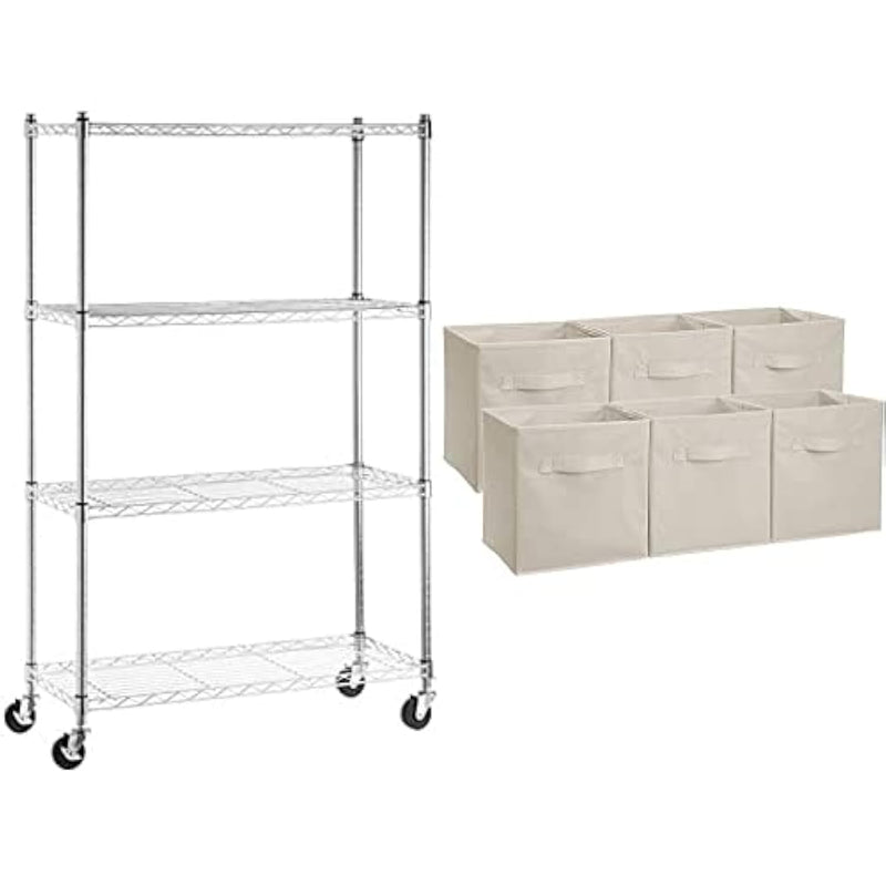 4-Shelf Heavy Duty Shelving Storage Unit On 3'' Wheel Casters, Metal Organizer W