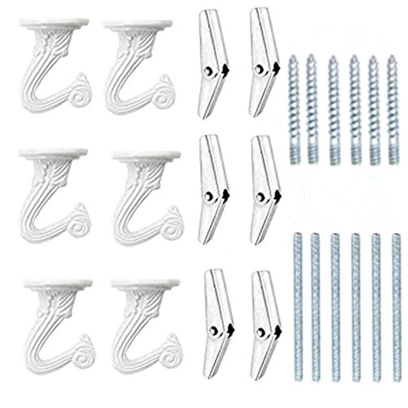 6 Sets White Ceiling Hooks For Hanging Plant, Heavy Duty Swag Toggle Hooks With