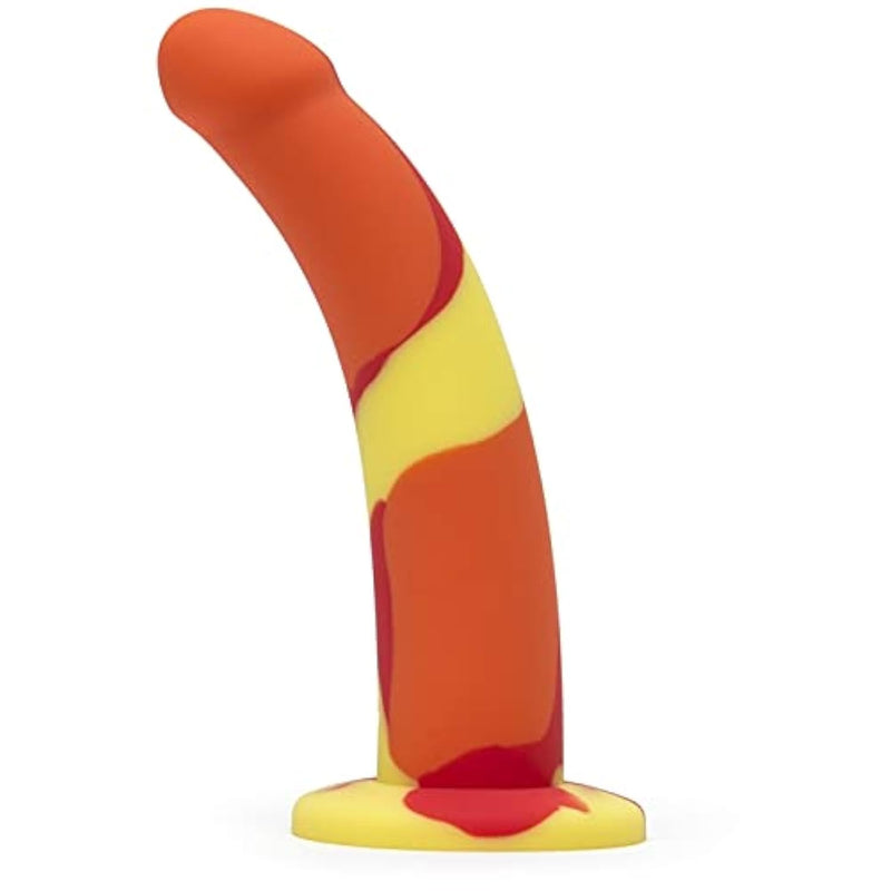 Earth And Fire Curved Dildo - 7 Inch Suction Cup Dildo For Women - Multicoloured Silicone Dildo - Harness Compatible Strap On Dildo - Adult Sex Toy - Waterproof - Orange