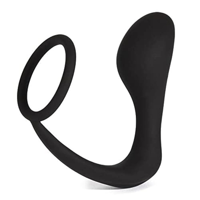 Inside Job Butt Plug & Cock Ring - 4 Inch Silicone Anal Plug & 4.75 Inch Penis Ring - Waterproof - Black