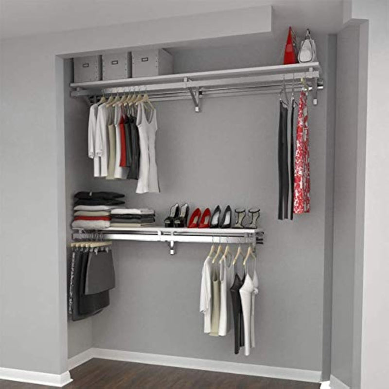 Rcmby Elite 64" Top And Bottom Shelf Rod Kit With Long Hang White Closet System,