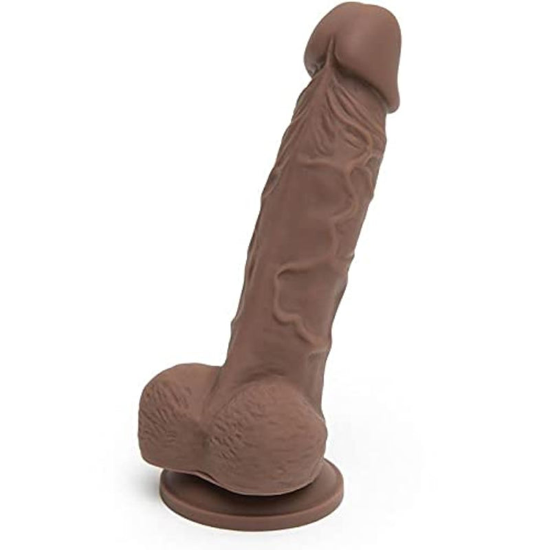 Lifelike Lover Luxe Realistic Dildo - 6 Inch Suction Cup Dildo For Women - Flexible Silicone Dildo With Balls - Harness Compatible Strap On Dildo - Waterproof - Flesh Brown