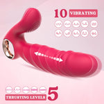 Adult Sex Toys for Women Pleasure - 2 in 1 Clitoral G Spot Vibrator Thrusting Dildo with 10 Vibrating & 5 Thrusting Levels, Circle Handle Rabbit Vibrators Sex Toy for Couple and Game, Red