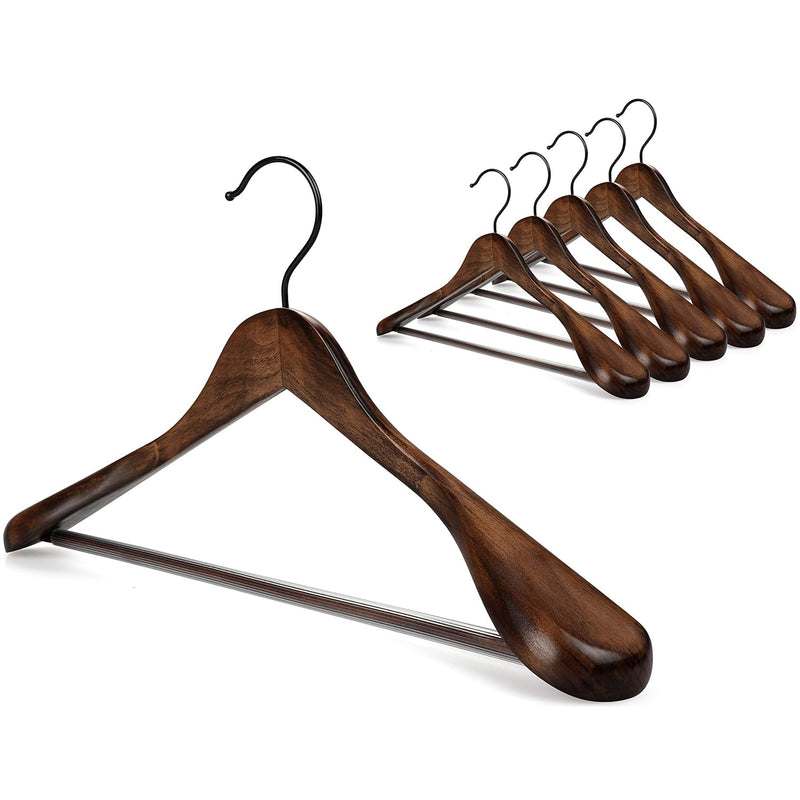 Set Of 6 Beautiful Coat Suit Jacket Wood Wooden Hangers, Premium Retro Finish Wi