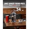 34 Ounce 1 Liter French Press Coffee Maker, Heat Resistant Thickened Borosilicate Glass Stainless Steel Brewer, Cold Brew Cafetera Teapot for Kitchen Travel Camping, Dark Pewter