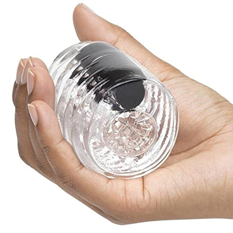 Head Master Vibrating Male Masturbator - 2.5 Inch Stretchy Textured Open Ended Stroker - Single Speed Bullet Vibrator- Self Pleasure Sex Toys For Men - Waterproof - Clear