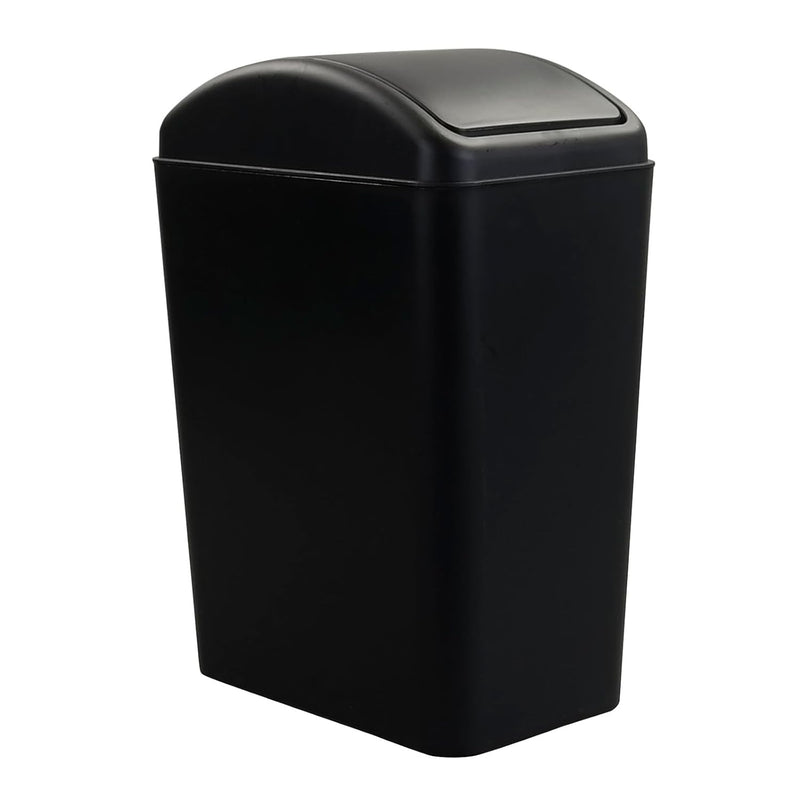 16 L Plastic Kitchen Trash Can With Swing Lid, Black Garbage Bin