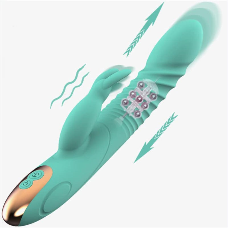 Rabbit Vibrator Thrusting Dildo For Women Sex Toys Thrusting Vibrator Clitoral Stimulator With 8 Vibration 7 Thrust Mode With Licking, G Spot Vibrators Adult Sex Toy For Women (Blue Rabbit)