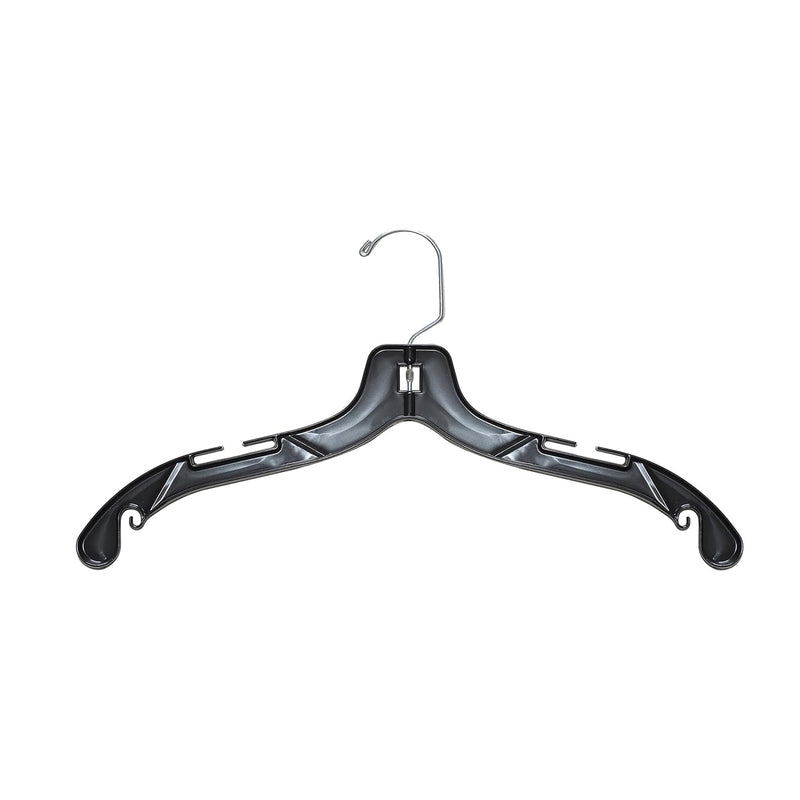 2507 Plastic Shirt/Dress Hanger With Chrome Swivel Hook, Medium Weight, 17", Bla