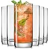 Faye 13oz Highball Glasses, 6pc Tall Glass Sets. Lead-Free Crystal Drinking Glasses. Water Glasses, Mojito Glass Cups, Tom Collins Bar Glassware, and Mixed Drink Cocktail Glass Set