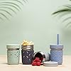 Stainless Steel Cups | 10 oz Mason Jar design | Kids & Toddler Cups with Silicone Sleeves & Straws with Stopper | Smoothie Cups