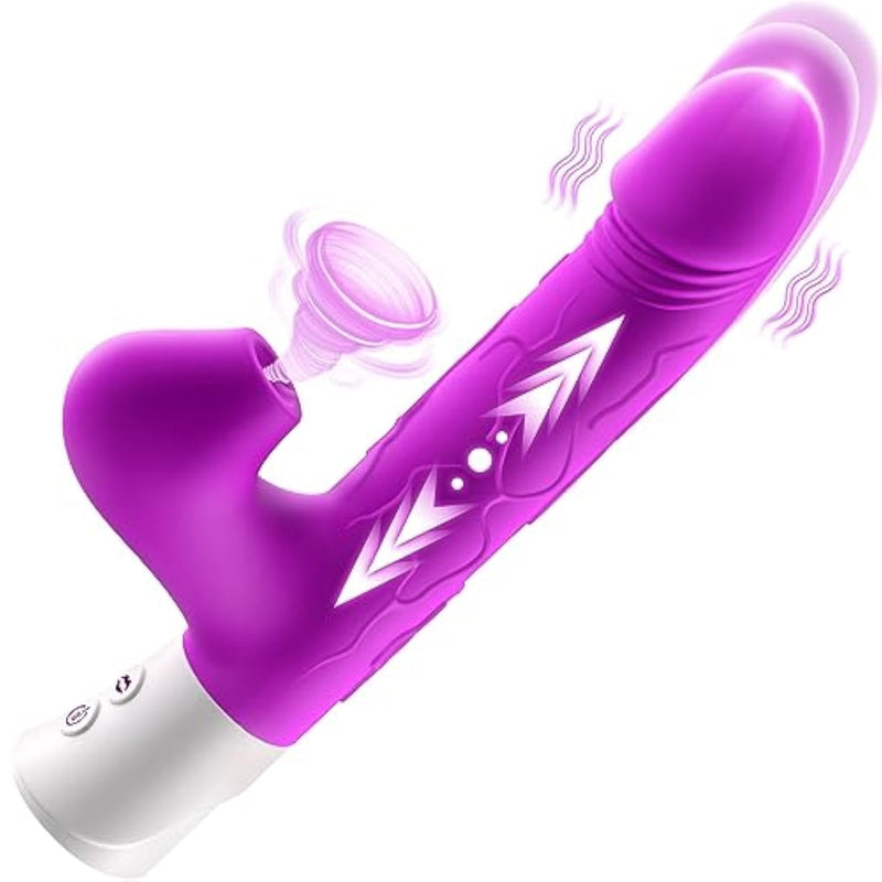 Thrusting Dildo Sucking Rabbit Vibrators For Women, G Spot/Anal Vibrator 10 Thrusting Vibrating And 3 Sucking Modes 3 In 1 Adult Sex Toys