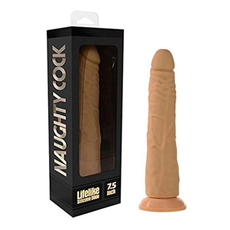 Naughty Realistic Silicone Dildo With Suction Cup, Adult Sex Toy, Slim, Beginner, Flesh, 7.5"