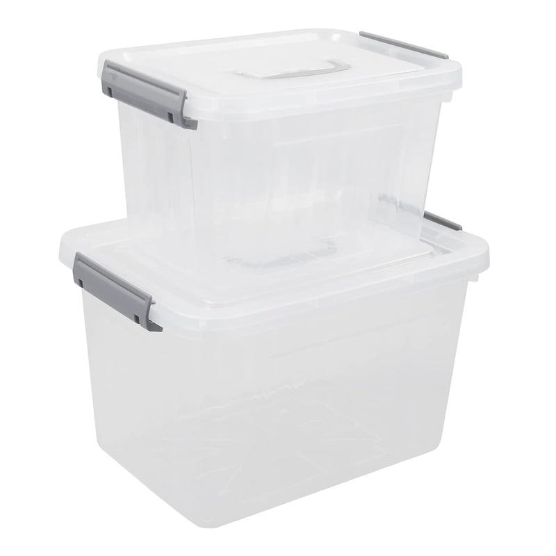 12 Quart & 6 Quart Latch Storage Box Bin With Handle, 2 Packs, Clear