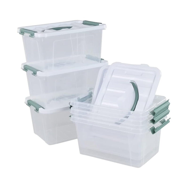 6 Pack Small Container Bins, Clear Plastic Storage Boxes With Lids, 11.14''L X 7