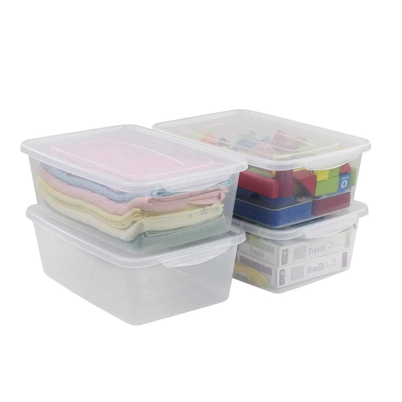 14 Quart Clear Storage Bin, Plastic Latch Containers/Boxes With Lid, 4 Packs