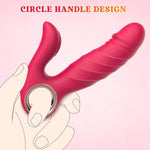 Adult Sex Toys for Women Pleasure - 2 in 1 Clitoral G Spot Vibrator Thrusting Dildo with 10 Vibrating & 5 Thrusting Levels, Circle Handle Rabbit Vibrators Sex Toy for Couple and Game, Red