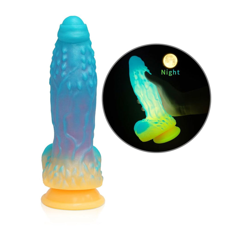 Glow In The Dark Fantasy Dildo 8.5Inch Silicone Anal Monster Dildo Huge Thick Long Realistic Dragon Dildo, Giant Soft Suction For Women, Flexible Big Strap-On For Anal G-Spot Play (M)