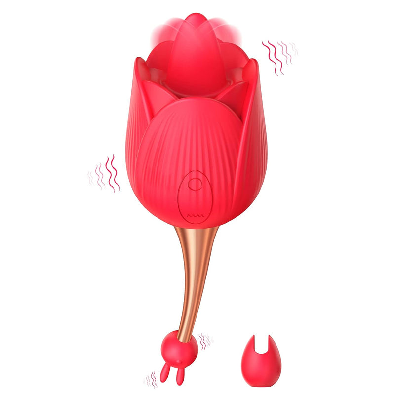 Rose Sex Toy For Womens2 In 1 And 9 Vibration Modes, Thrusting Rose Vibritator Clitoral Nipple Vibrators Adult SexNipple Sucker Oral Sex Vibrating Masturbator (Rose Licking Design)