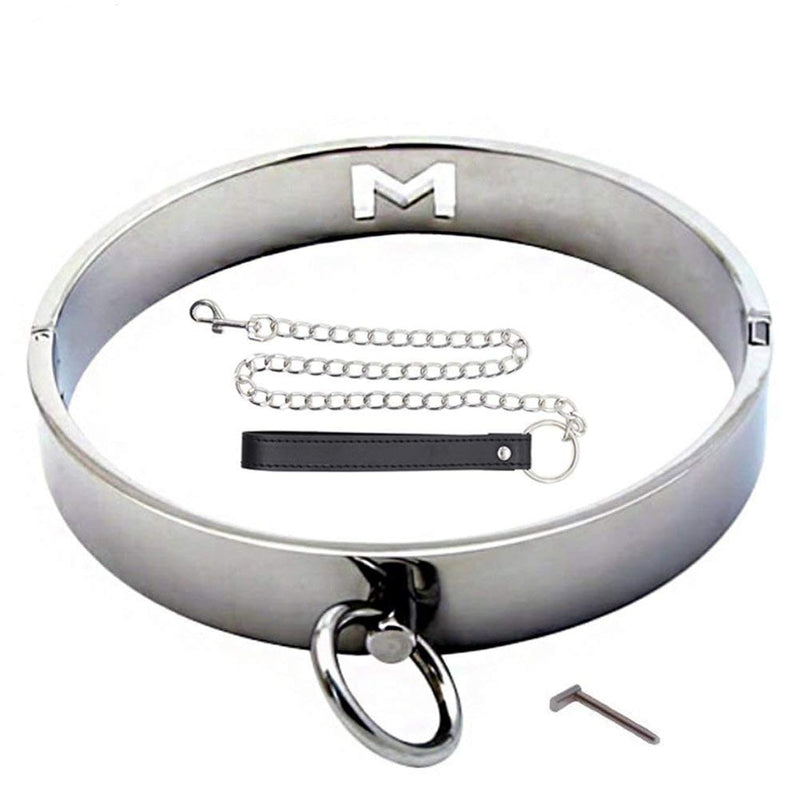 O Ring Metal Locking Collar - Neck Collar With O Ring Magnetic Stainless Pin Restraint Gear Bdsm Sex Toy