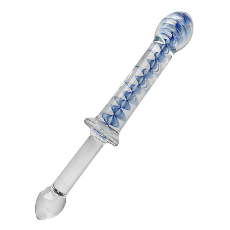 8.7 Inches Blue Swirl Glass Dildo Crystal Penis Women Masturbator G-Spot Stimulator Sex Wand