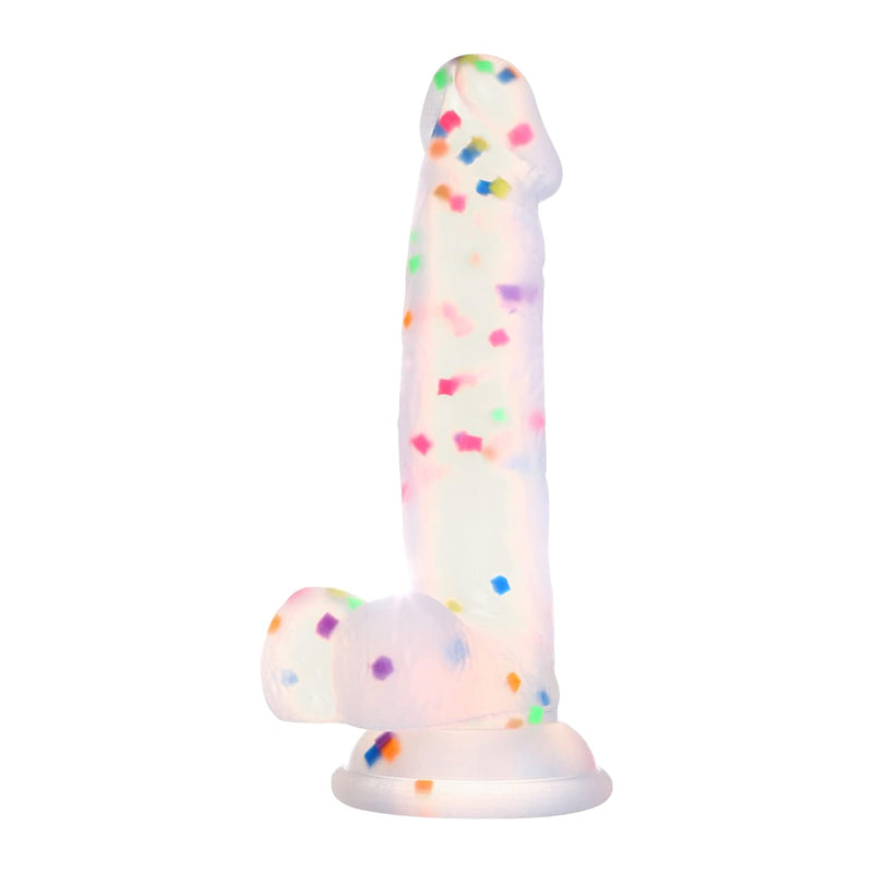 6.5 Inch Confetti Clear Silicone Dildo With Flared Suction Cup Base For Hands-Free Play, Flexible Dildo With Curved Shaft And Balls For Vaginal G-Spot And Anal Prostate…