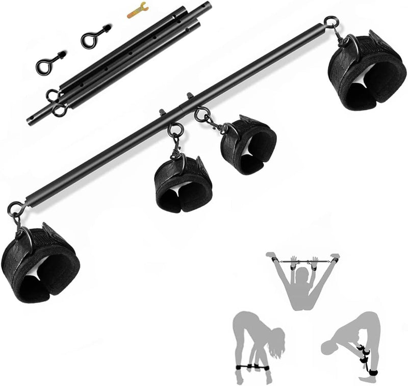 Spreader Bar Sex Toys BDSM Bondage Restraints with Handcuffs Ankle Cuffs for Couples Adults SM Games Adjustable 22-36 Inch