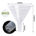 6 Pack Plastic Funnels, 4.6 Inch Multi-Purpose Clear Plastic Funnels with Long Reaching Spout for Science Lab Bottle Filling Liquid,Water Bottle,Easy and Smooth Transfer