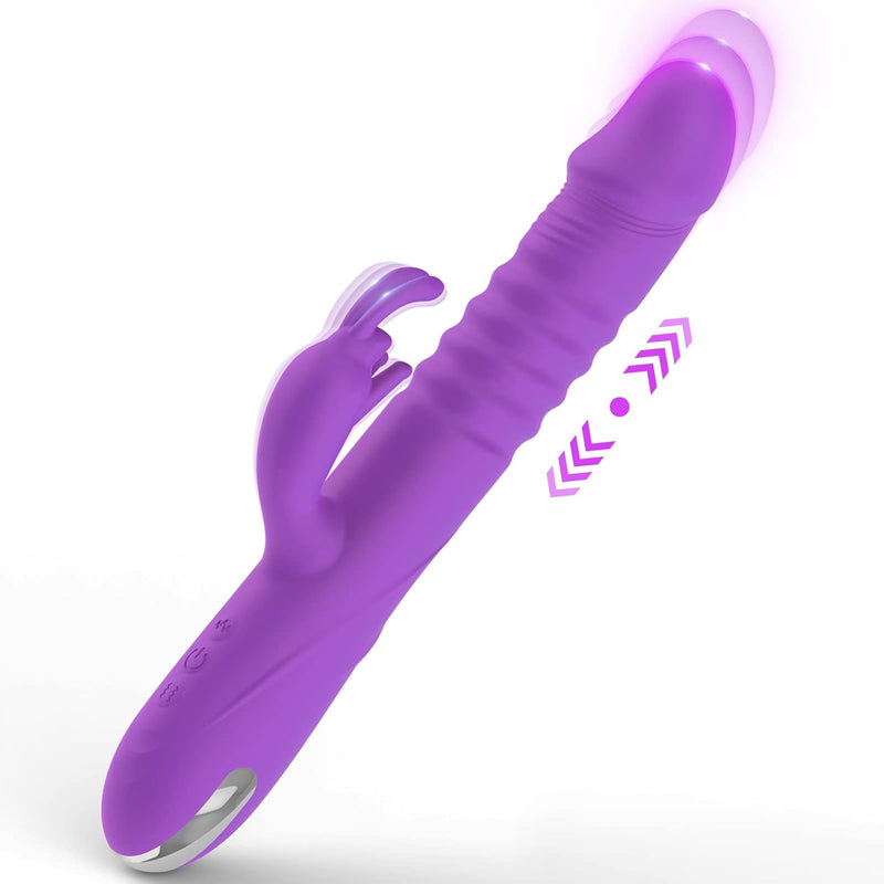 Thrusting Rabbit Vibrator G Spot Clitoral Stimulator Vibrator, Realistic Dildo For Women With 3 Powerful Thrusting Speeds 10 Vibration Modes Adult Sex Toys For Women (Purple