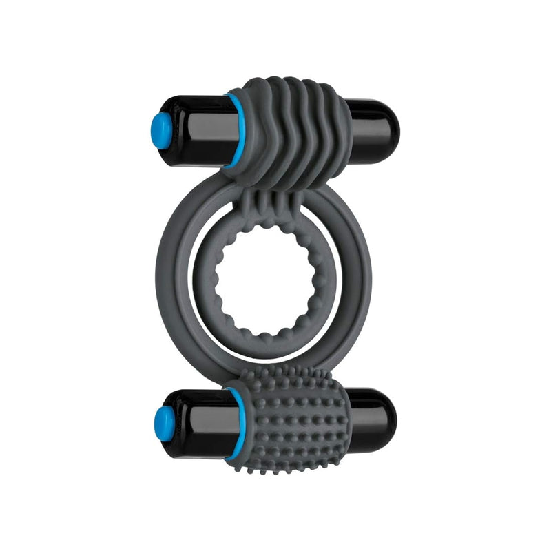 Optimale - Vibrating Double C-Ring - Two Rings, One For Shaft, One For Testicles - Stretchable Silicone - 2 Powerful And Removable 10 Function Bullets - Slate