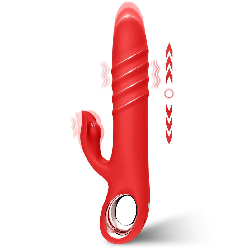 Sex Toys For Women Thrusting Dildo Vibrator- G Spot Vibrator Adult Toys Clitoral Stimulator With 10 Powerful Vibration 10 Thrust Modes, Rabbit Vibrators Adult Toys For Women And Couple, Red