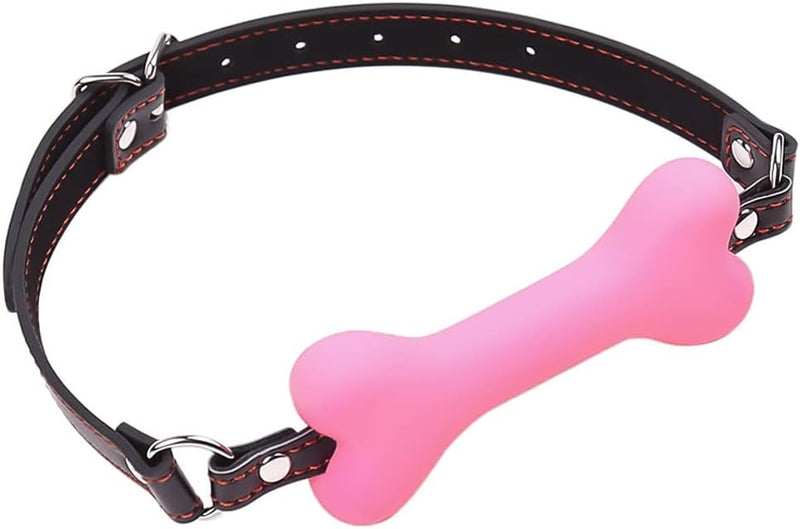 Bondage Silicone Leather Dog Bones Gag Mouth Pet Bone Bite Ball Gag BDSM Fetish Slave Restraints Sex Toys (Pink)