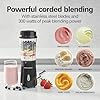 Portable Blender for Shakes and Smoothies with 14 Oz BPA Free Travel Cup and Lid, Durable Stainless Steel Blades for Powerful Blending Performance, Black