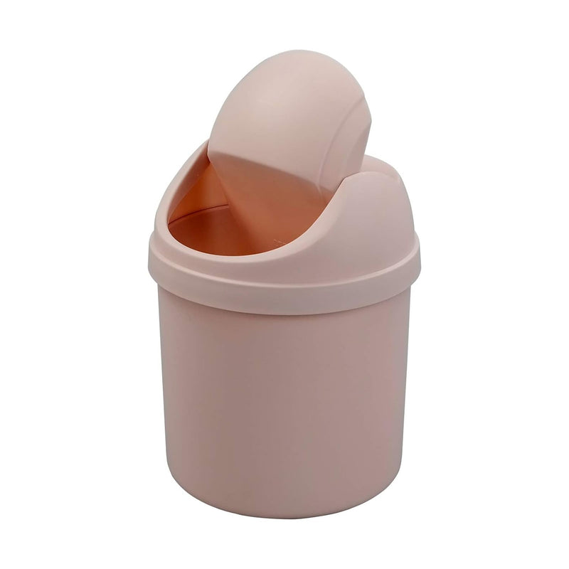 2 L Plastic Mini Desktop Trash Can, Swing-Top Tiny Waste Bin, Pink