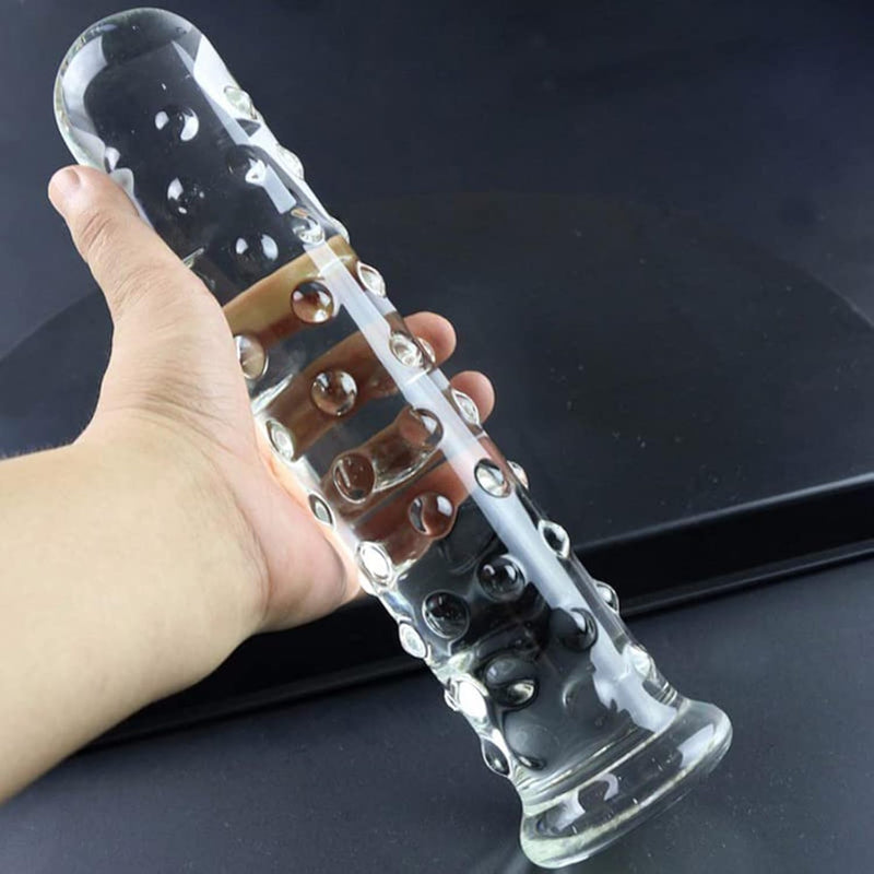 Large Dotted Glass Dildo Crystal Penis Big G-Spot Stimulator Female Masturbation Sex Pleasure Wand (Large)