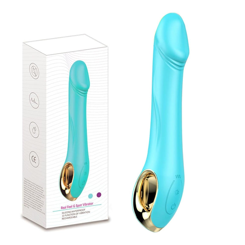 Silicone G Spot Vibrator Realistic Vibrating Dildo For Women, Adult Sex Toys For Couple Clitoris Vagina Anal Stimulator 10 Powerful Vibration Modes Massager, Waterproof Rechargeable Vibrator (Blue)