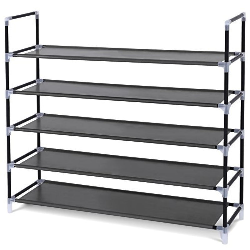 5 Tiers Shoe Rack Space Saving Tower Cabinet Storage Organizer Black 39"L Holds