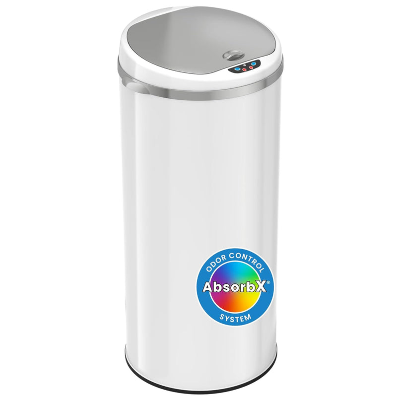 13 Gallon Touchless Sensor Trash Can With Odor Filter System, Round Steel Garbag