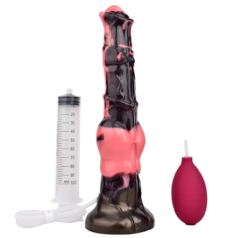 Horse Dildo,12 In Squirting Knotted Animal Huge Ejaculating Dildos Realistic Textured Pink Black Shaft With Strong Hands-Free Suction Cups Adult Sex Toys Waterproof Large Anal Plugs For Female Couples